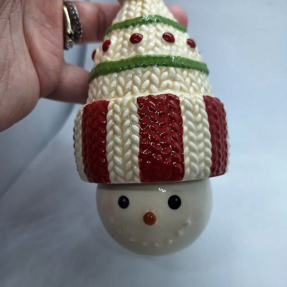 Grasslands Road Winter Snowman Knitted Look Hat Bell‎ Christmas Ornament Ceramic